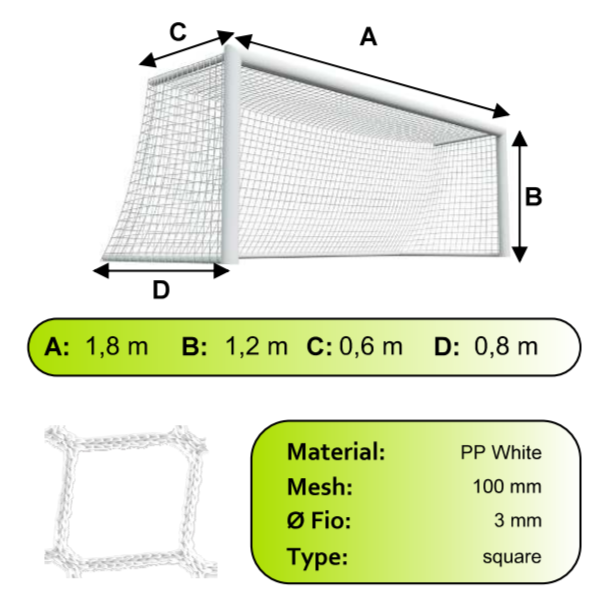 Sieť futbalovej bránky 1,8x1,2x0,6x0,8m/3mm#100mm 2ks biela