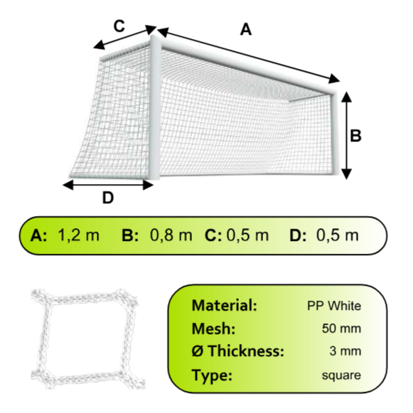 Sieť na futbalovú prenosnú bránku MINI 1,2x0,8m 2ks PP/3mm