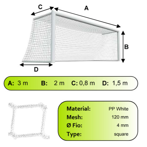 Sieť na bránky 3x2x0,8x1,5 m/4mm#120 mm 2ks
