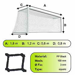 Sieť futbalovej bránky 1,8x1,2x0,6x0,8m/3mm#100mm 2ks čierna