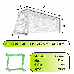 Sieť futbalovej bránky 1,8x1,2x0,6x0,8m/3mm#100mm 2ks zelená