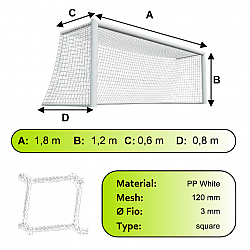 Sieť futbalovej bránky 1,8x1,2x0,6x0,8m/3mm#120mm 2ks biela