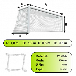 Sieť futbalovej bránky 1,8x1,2x0,6x0,8m/3mm#100mm 2ks biela