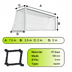 Sieť futbalovej bránky 7,5x2,5x2x2m/4mm#100mm 2ks čierna