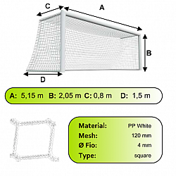 Sieť futbalovej bránky 5x2x0,8x1,5m/4mm#120mm 2ks biela