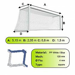 Sieť futbalovej bránky 5x2x0,8x1,5m/4mm#120mm 2ks bielo modrá