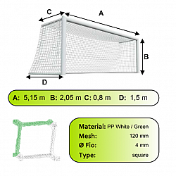 Sieť futbalovej bránky 5x2x0,8x1,5m/4mm#120mm 2ks bielo zelená