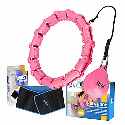 Sada masážní hula hoop ONE Fitness OHA02 se závažím a zeštíhlujícího pásu BR160 růžová
