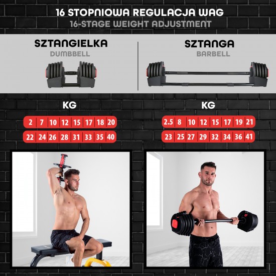 Jednoruční / obouruční variabilní činka HMS SGR40 PRO SET 2v1 40 kg