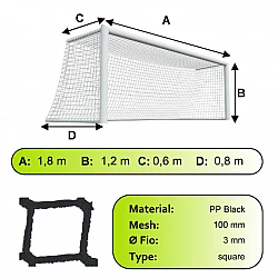 Sieť futbalovej bránky 1,8x1,2x0,6x0,8m/3mm#100mm 2ks čierna