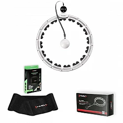 Sada masážní hula hoop HMS HHM16 bílá se závažím, magnety a počítadlem a zeštíhlujícího pásu BR163 PLUS SIZE