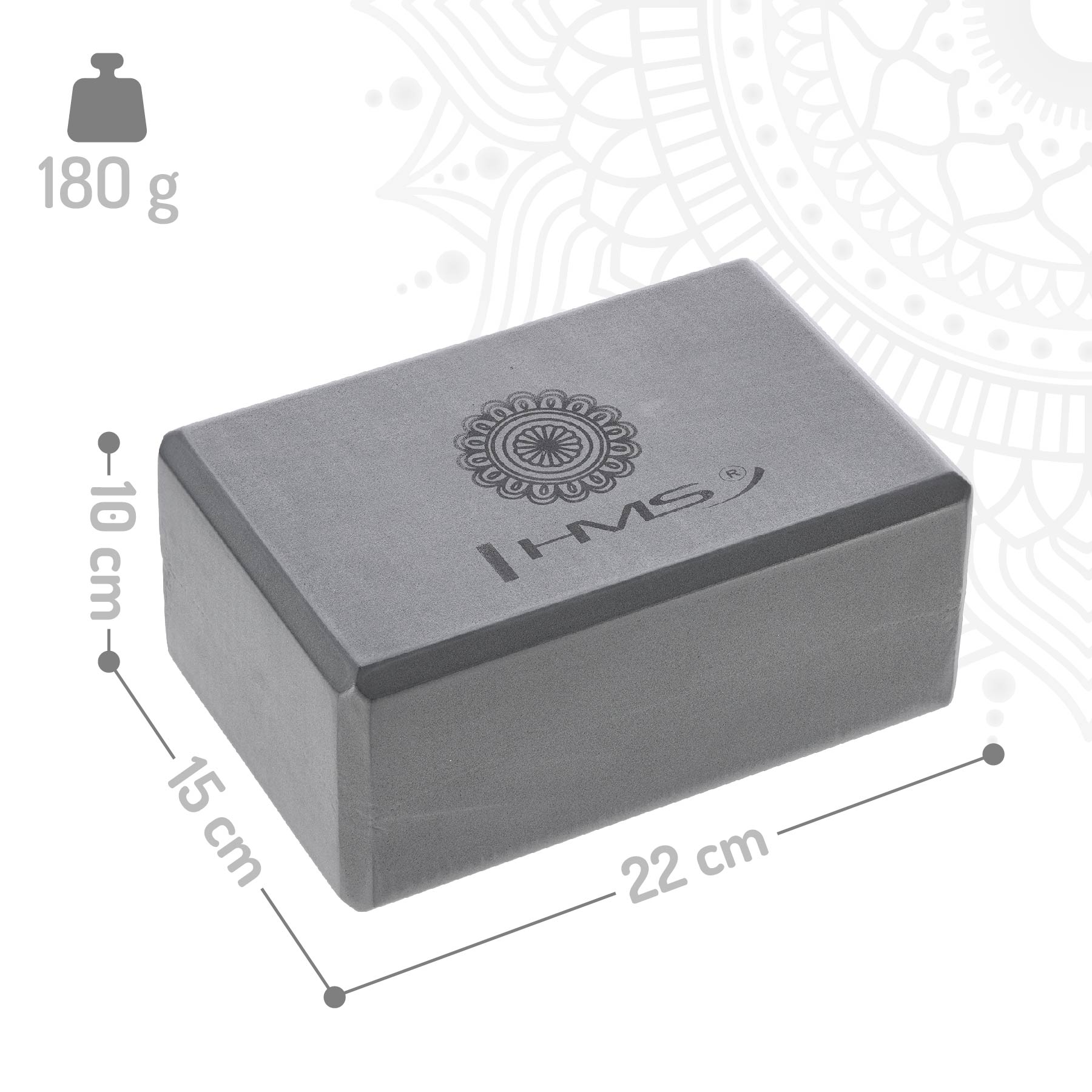 Šedá sada na jógu HMS - podložka YM10, jóga blok KJ02 a popruh SJ02