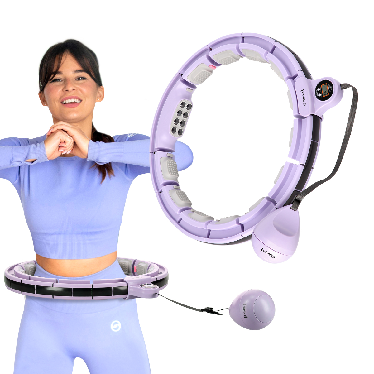 Masážní hula hoop HMS HHM13 se závažím, magnety a počítadlem fialová