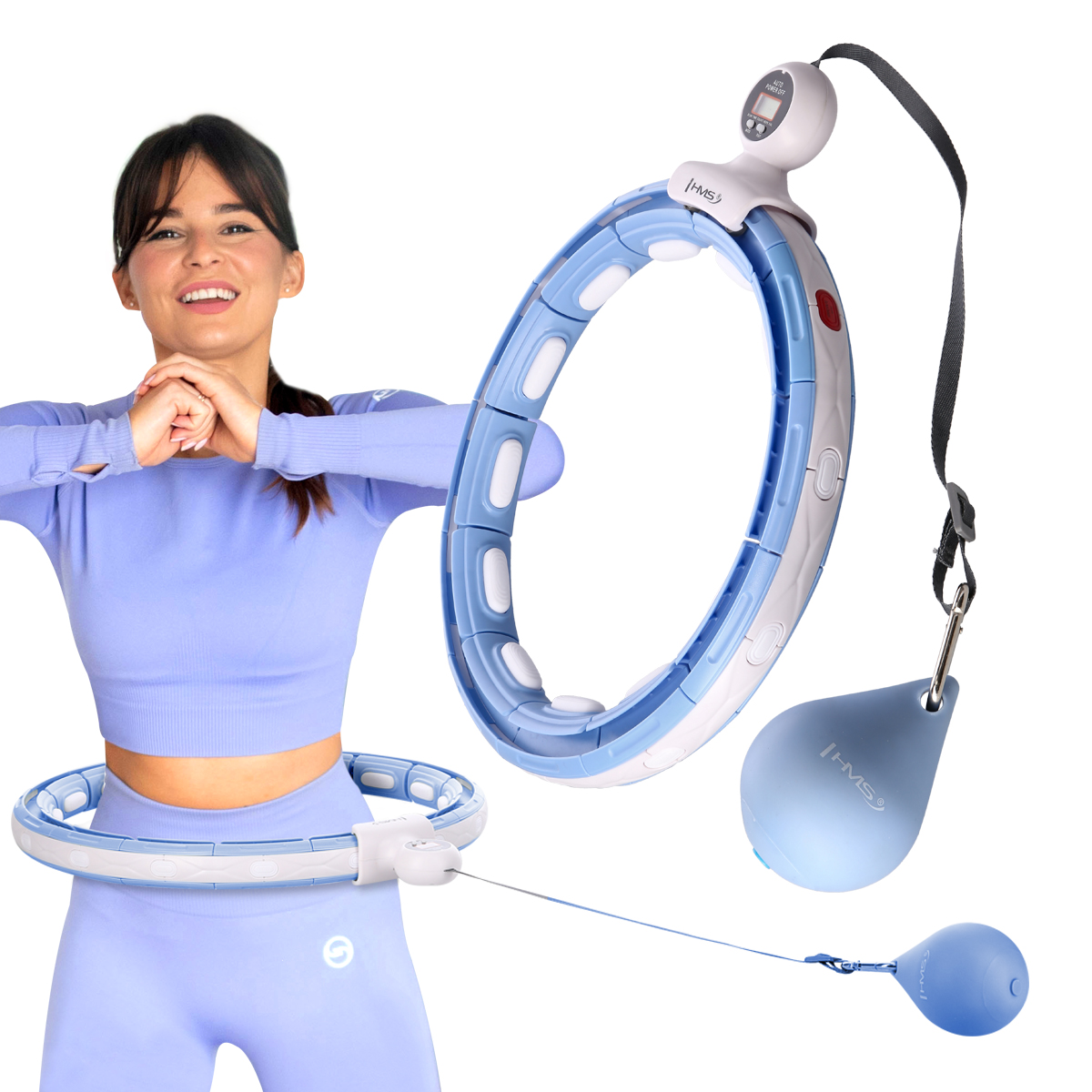 Sada masážní hula hoop HMS HHM15 modrá se závažím, magnety a počítadlem a zeštíhlujícího pásu BR163 PLUS SIZE