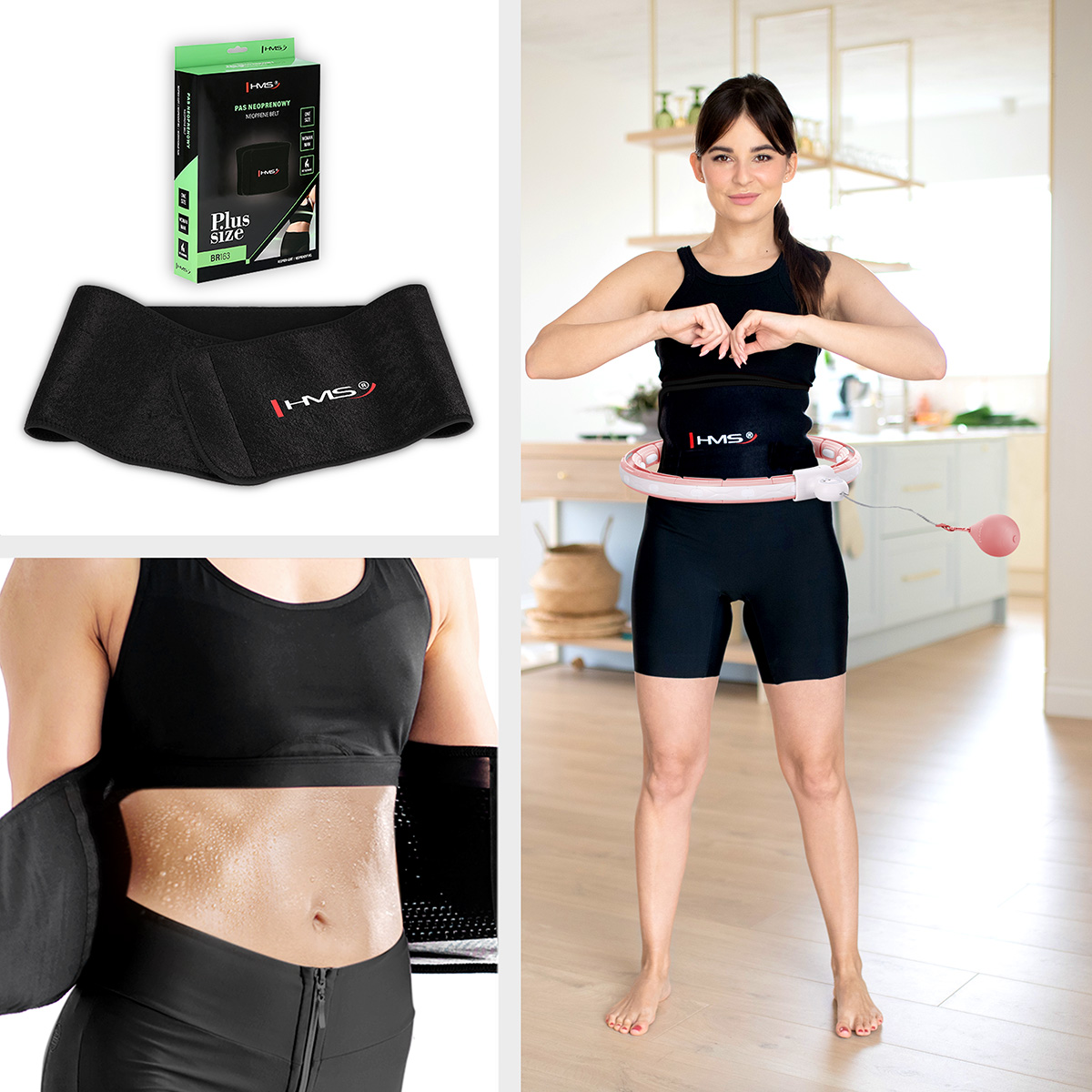 Sada masážní hula hoop HMS HHM15 růžová se závažím, magnety a počítadlem a zeštíhlujícího pásu BR163 PLUS SIZE