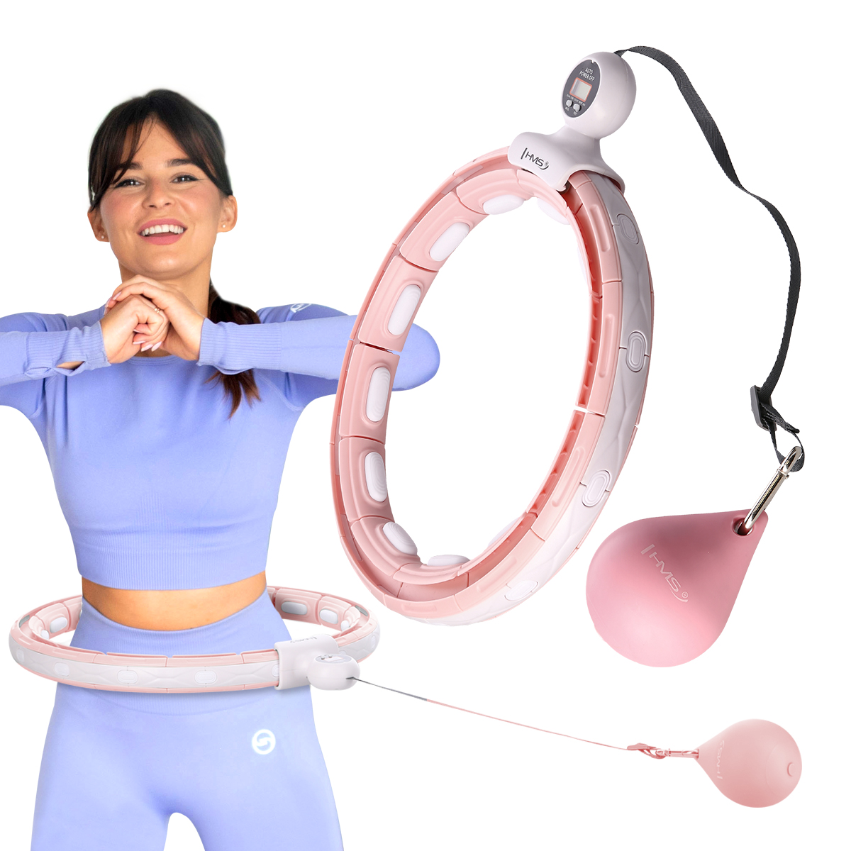 Sada masážní hula hoop HMS HHM15 růžová se závažím, magnety a počítadlem a zeštíhlujícího pásu BR163 PLUS SIZE