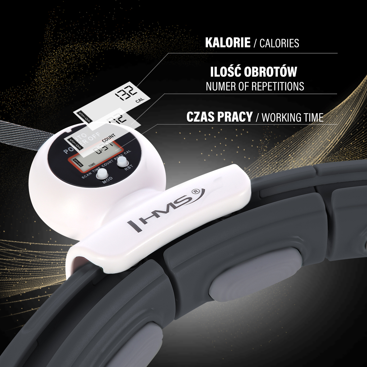 Masážní hula hoop HMS HHM15 se závažím, magnety a počítadlem černá