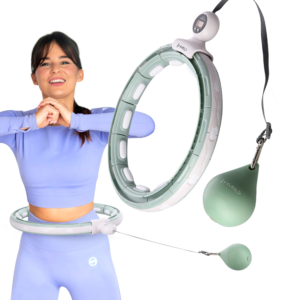 Masážní hula hoop HMS HHM15 se závažím, magnety a počítadlem zelená