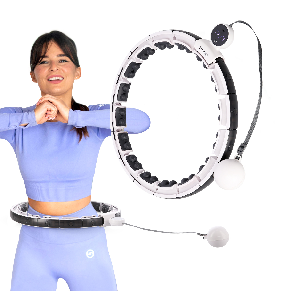 Sada masážní hula hoop HMS HHM16 bílá se závažím, magnety a počítadlem a zeštíhlujícího pásu BR163 PLUS SIZE