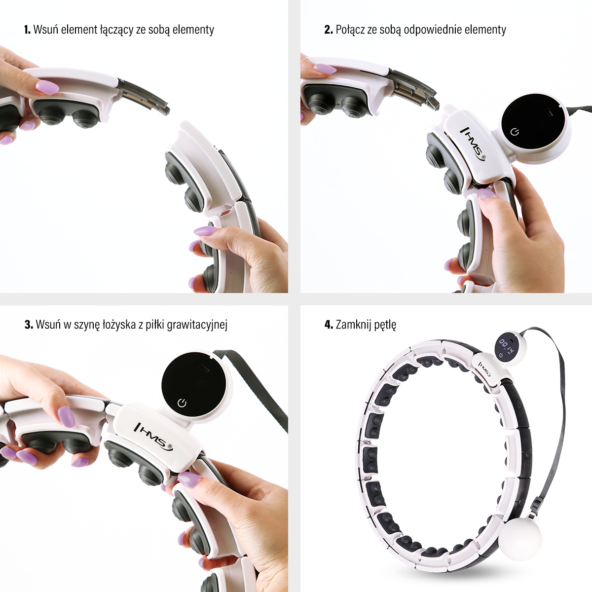 Sada masážní hula hoop HMS HHM16 bílá se závažím, magnety a počítadlem a zeštíhlujícího pásu BR163 PLUS SIZE