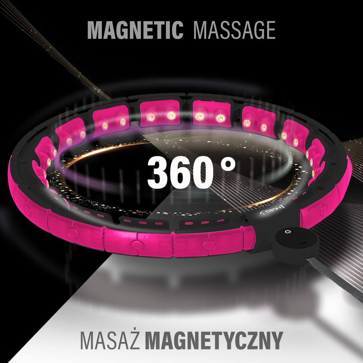 Sada masážní hula hoop HMS HHM16 černá se závažím, magnety a počítadlem a zeštíhlujícího pásu BR163