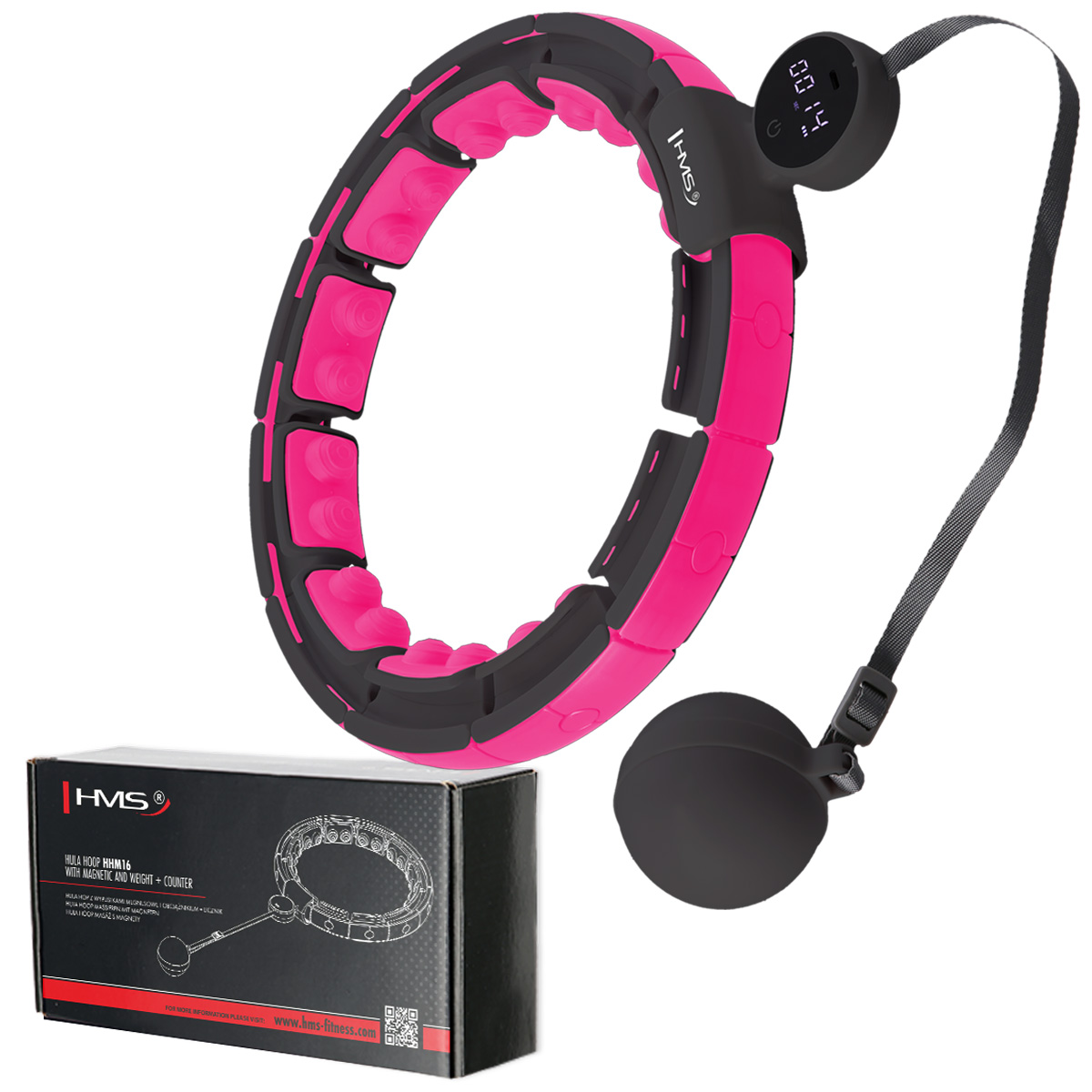 Masážní hula hoop HMS HHM16 se závažím, magnety a počítadlem černá