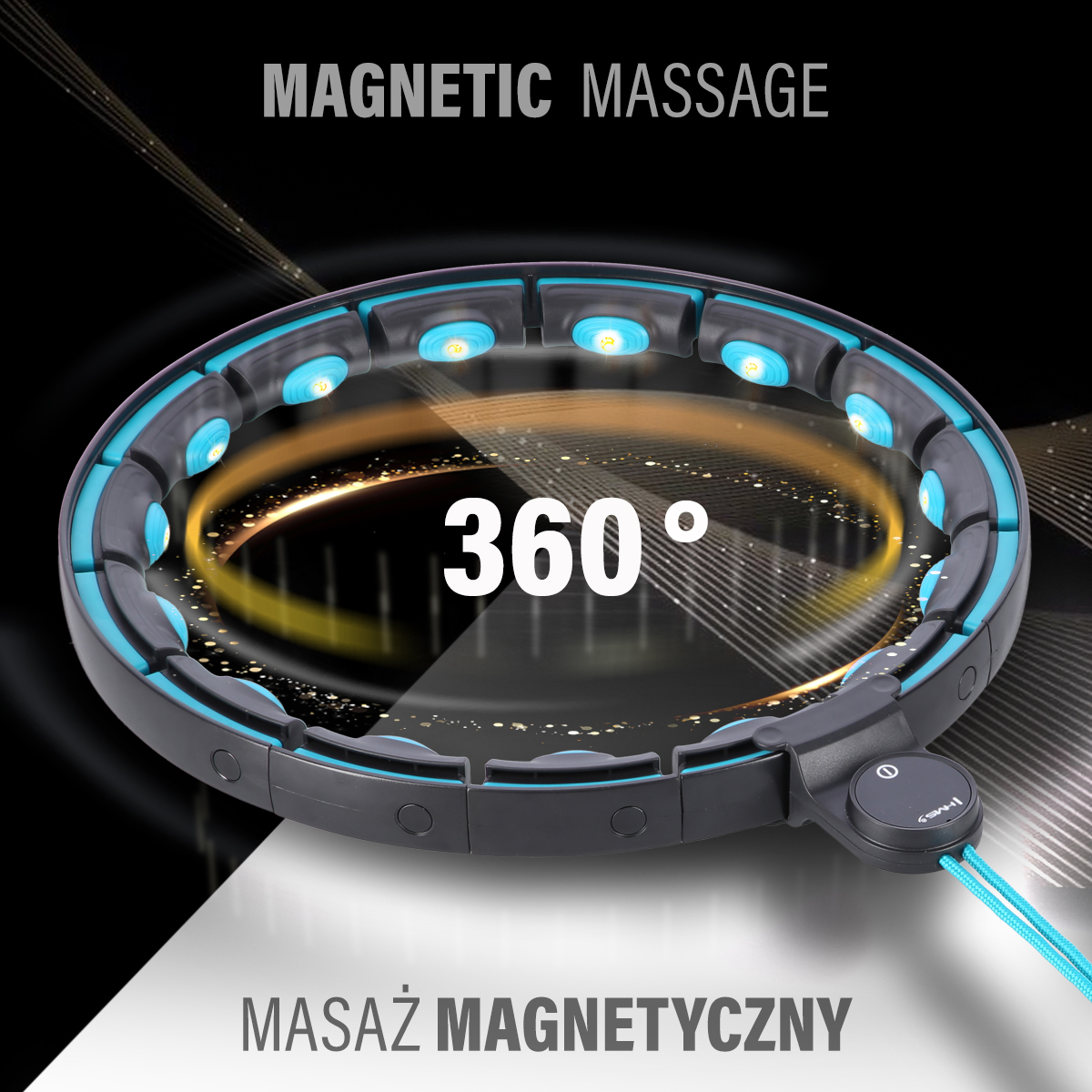 Sada masážní hula hoop se závažím HHM17 a zeštíhlujícího pásu BR163 černá/tyrkysová