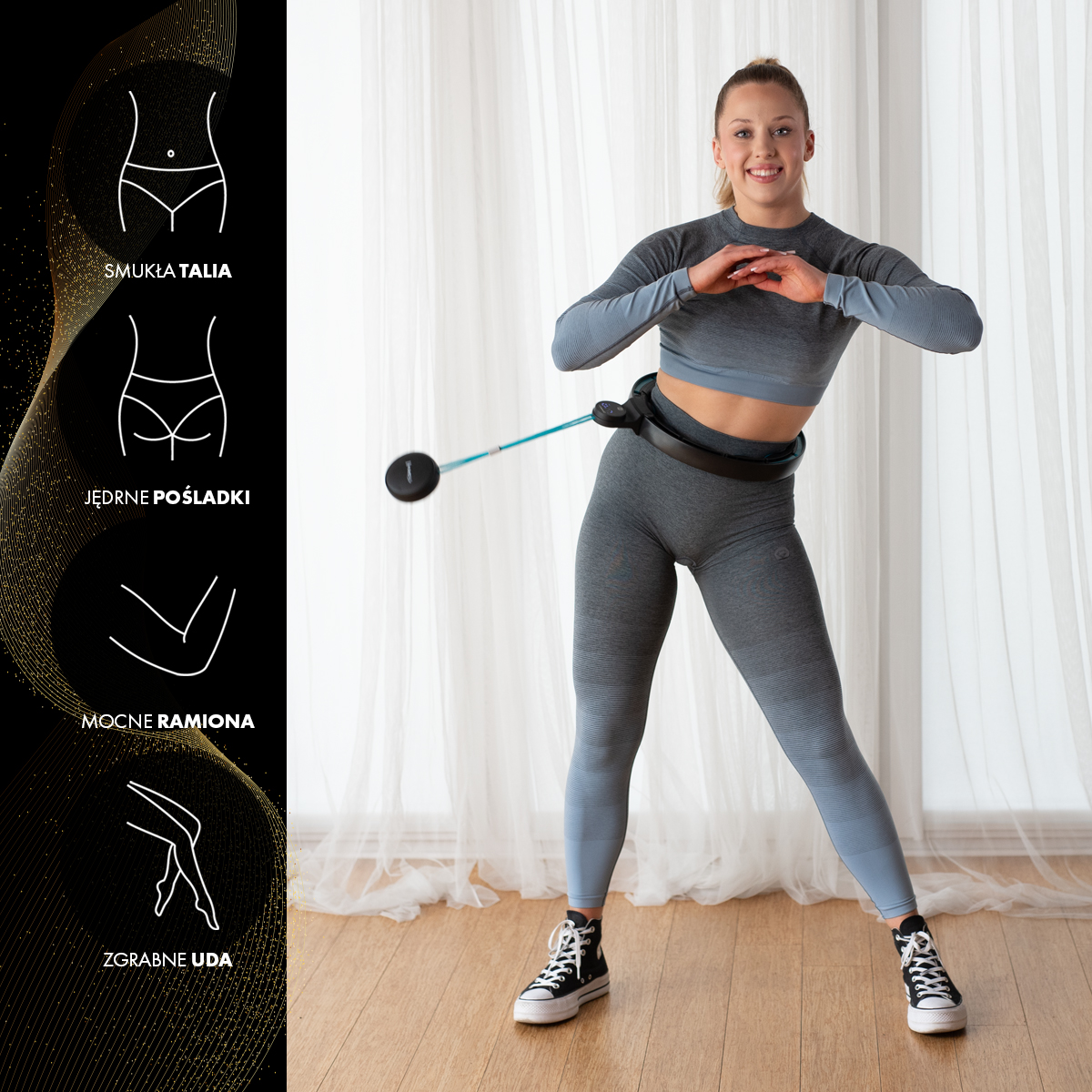 Sada masážní hula hoop se závažím HHM17 a zeštíhlujícího pásu BR163 černá/tyrkysová