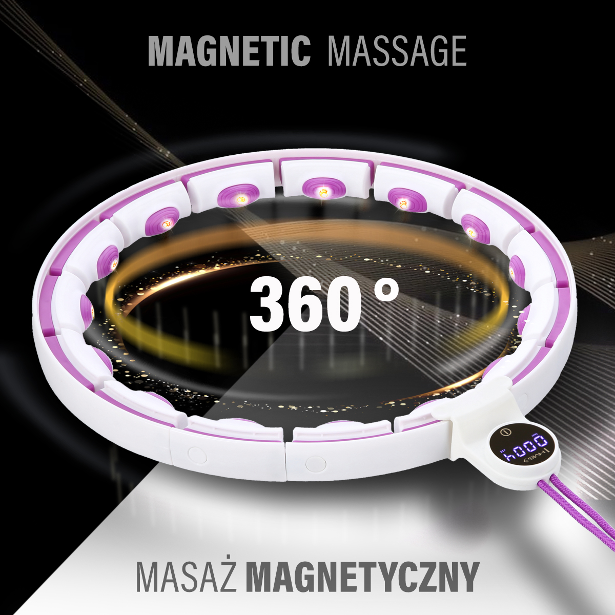 Sada masážní hula hoop se závažím HHM17 a zeštíhlujícího pásu BR163 bílá/fialová