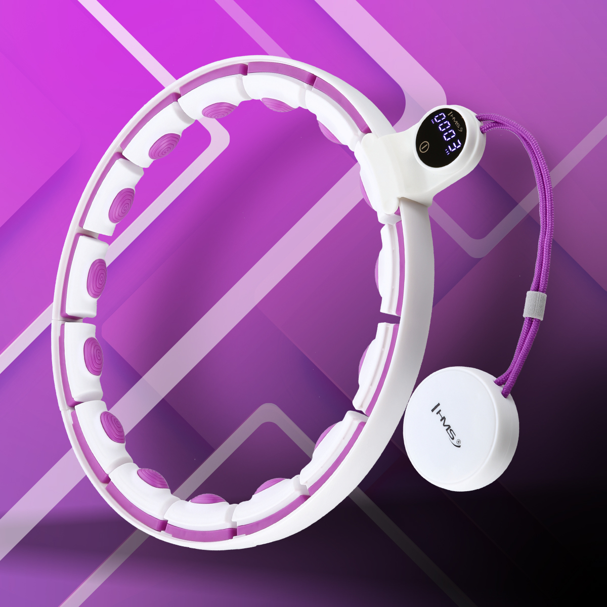 Sada masážní hula hoop se závažím HHM17 a zeštíhlujícího pásu BR163 bílá/fialová