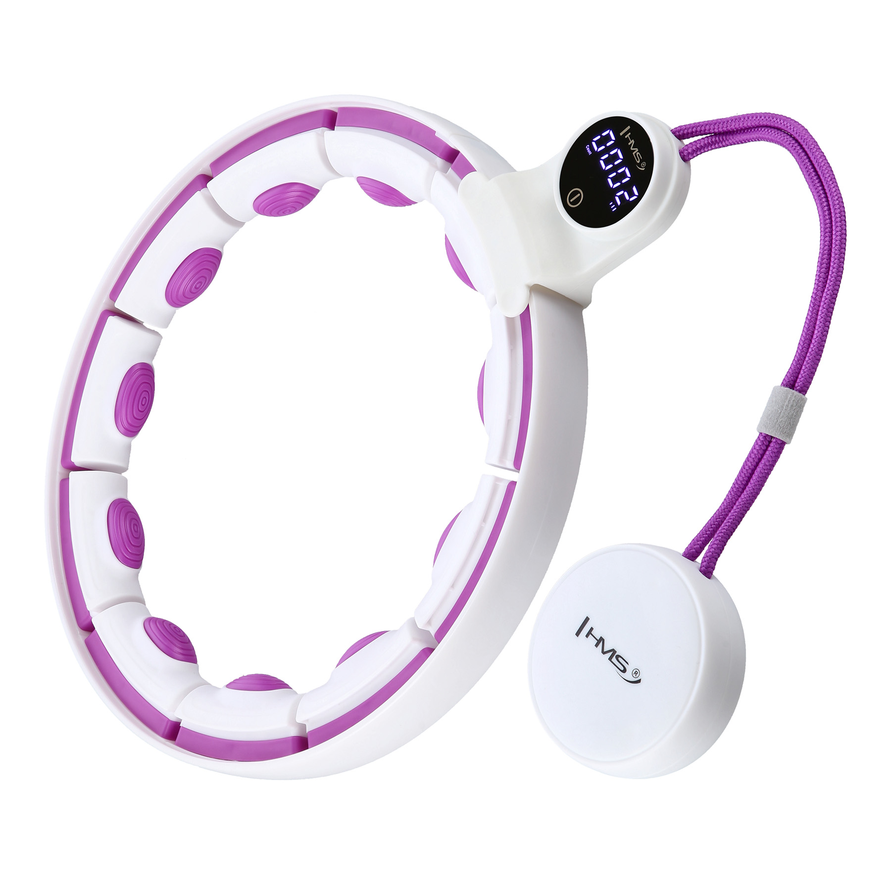 Masážní hula hoop HMS HHM17 se závažím, magnety a počítadlem bílá/fialová