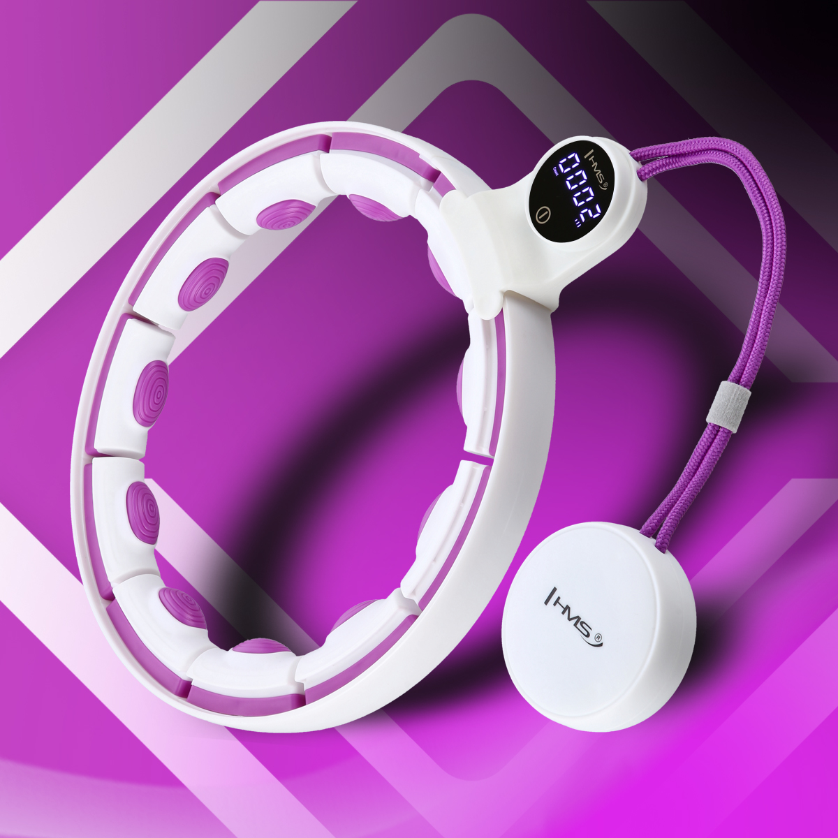 Masážní hula hoop HMS HHM17 se závažím, magnety a počítadlem bílá/fialová