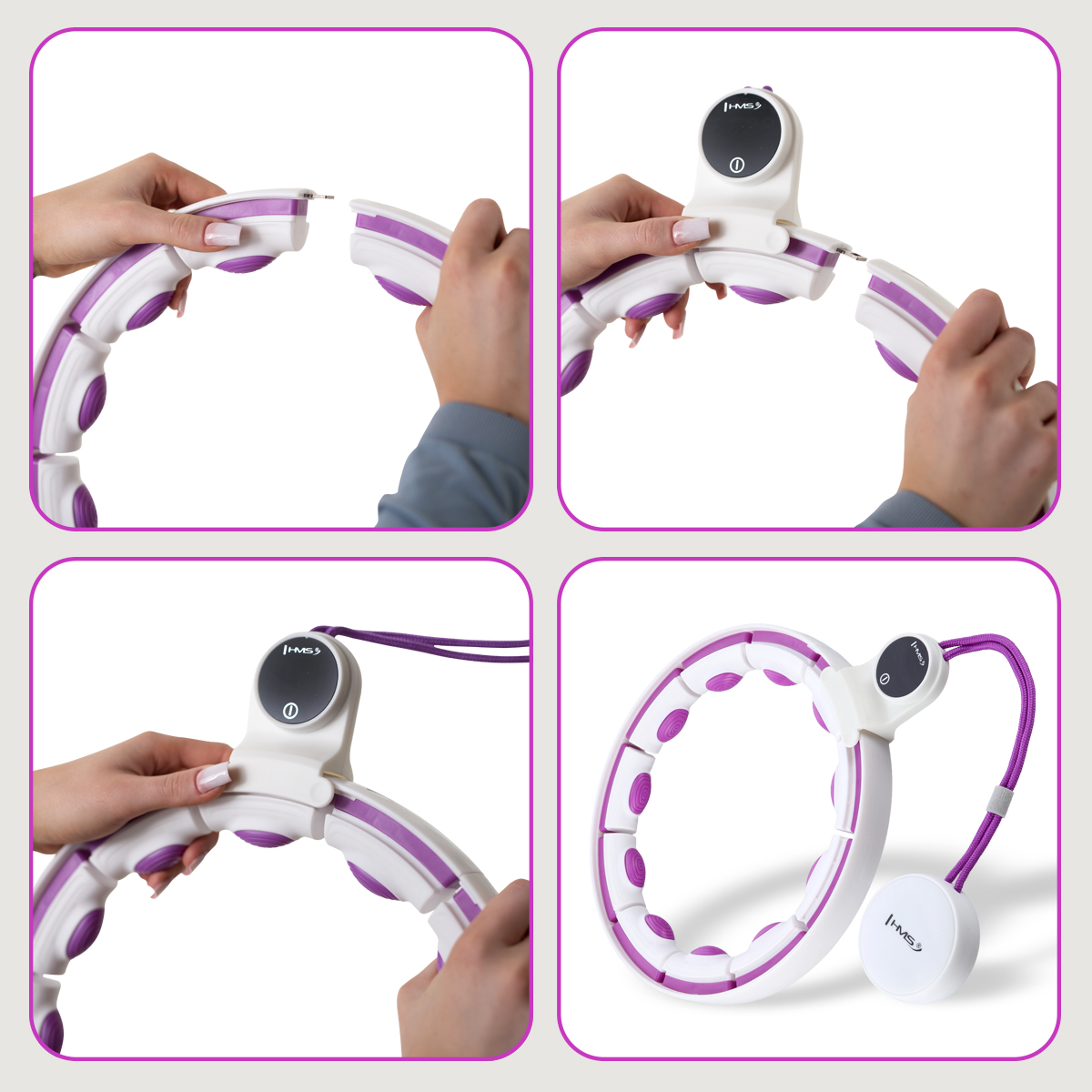 Masážní hula hoop HMS HHM17 se závažím, magnety a počítadlem bílá/fialová