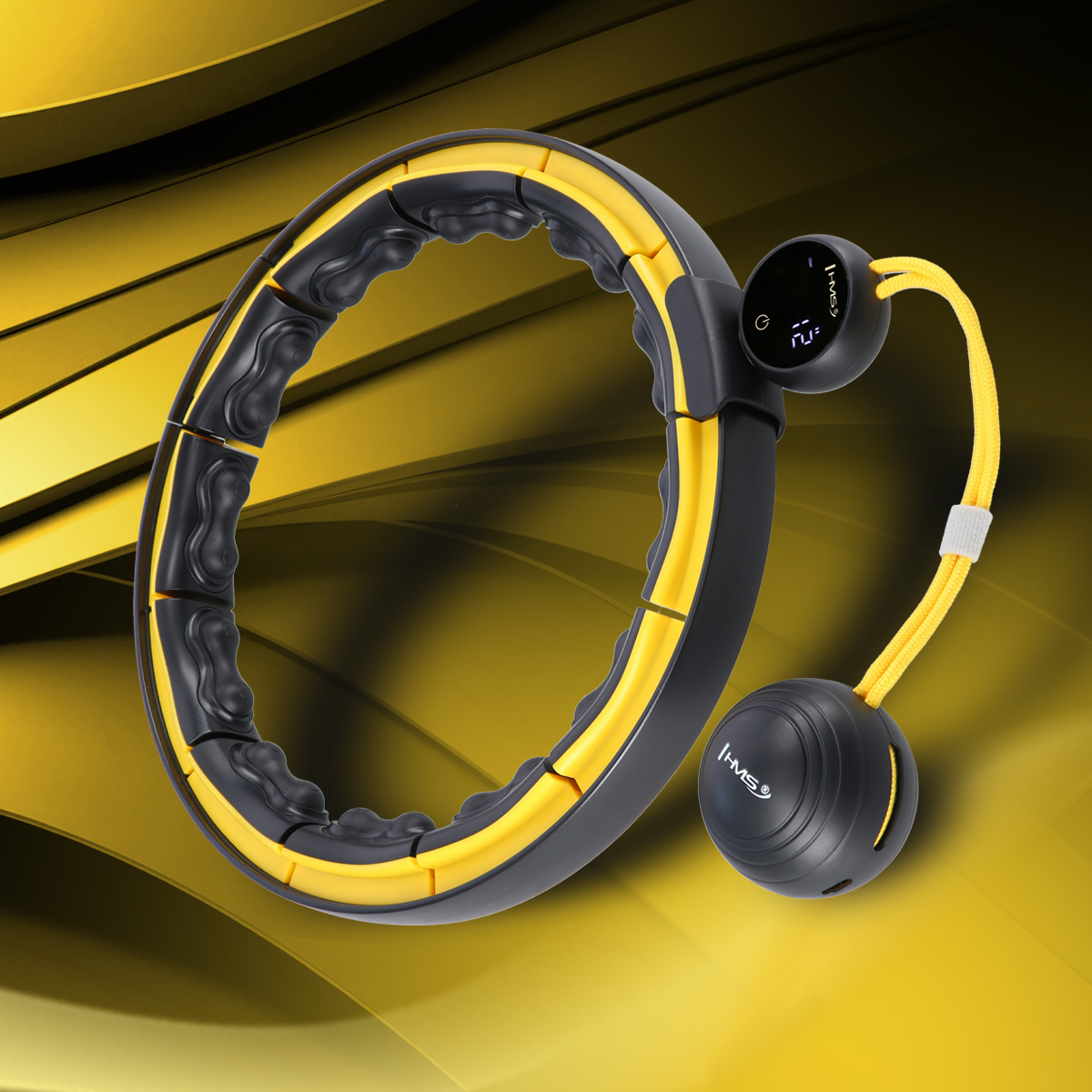 Masážní hula hoop HMS HHM21 se závažím, magnety a počítadlem černá/žlutá
