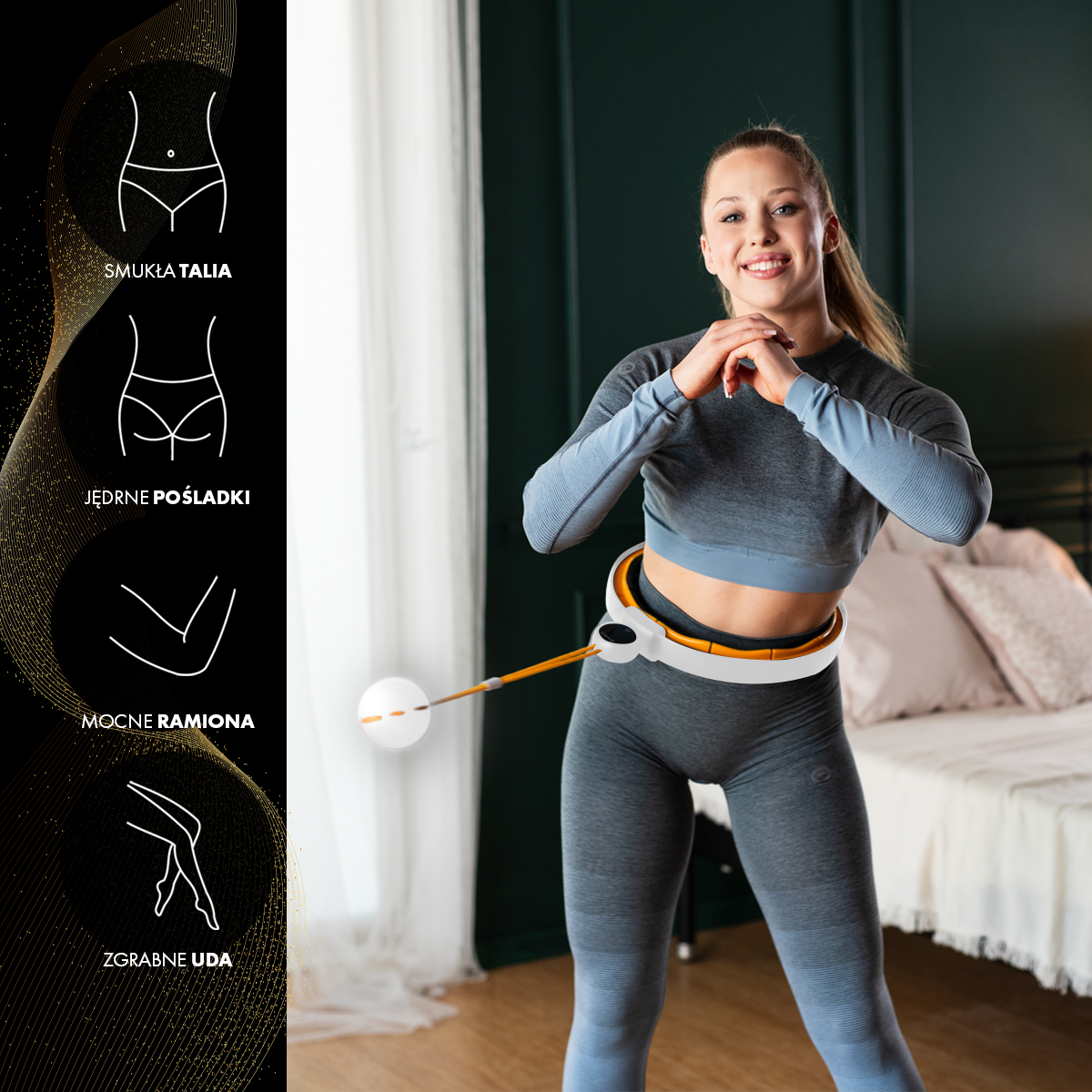 Masážní hula hoop HMS HHM21 se závažím, magnety a počítadlem bílá/oranžová