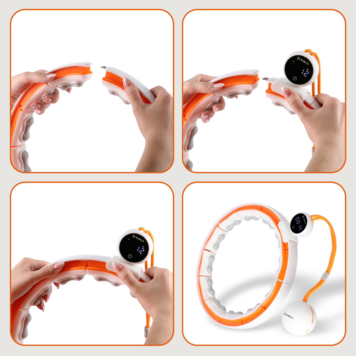 Masážní hula hoop HMS HHM21 se závažím, magnety a počítadlem bílá/oranžová