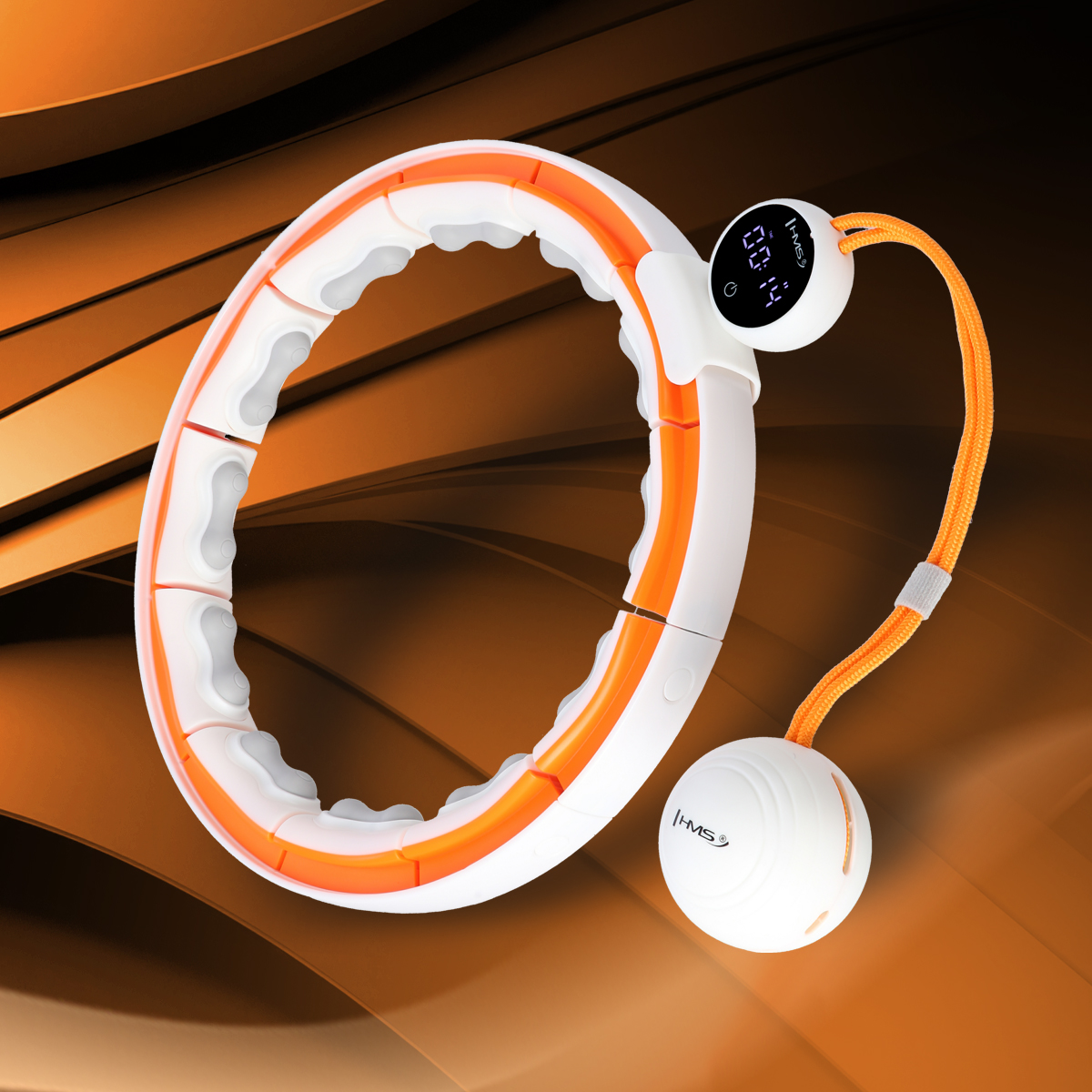 Masážní hula hoop HMS HHM21 se závažím, magnety a počítadlem bílá/oranžová
