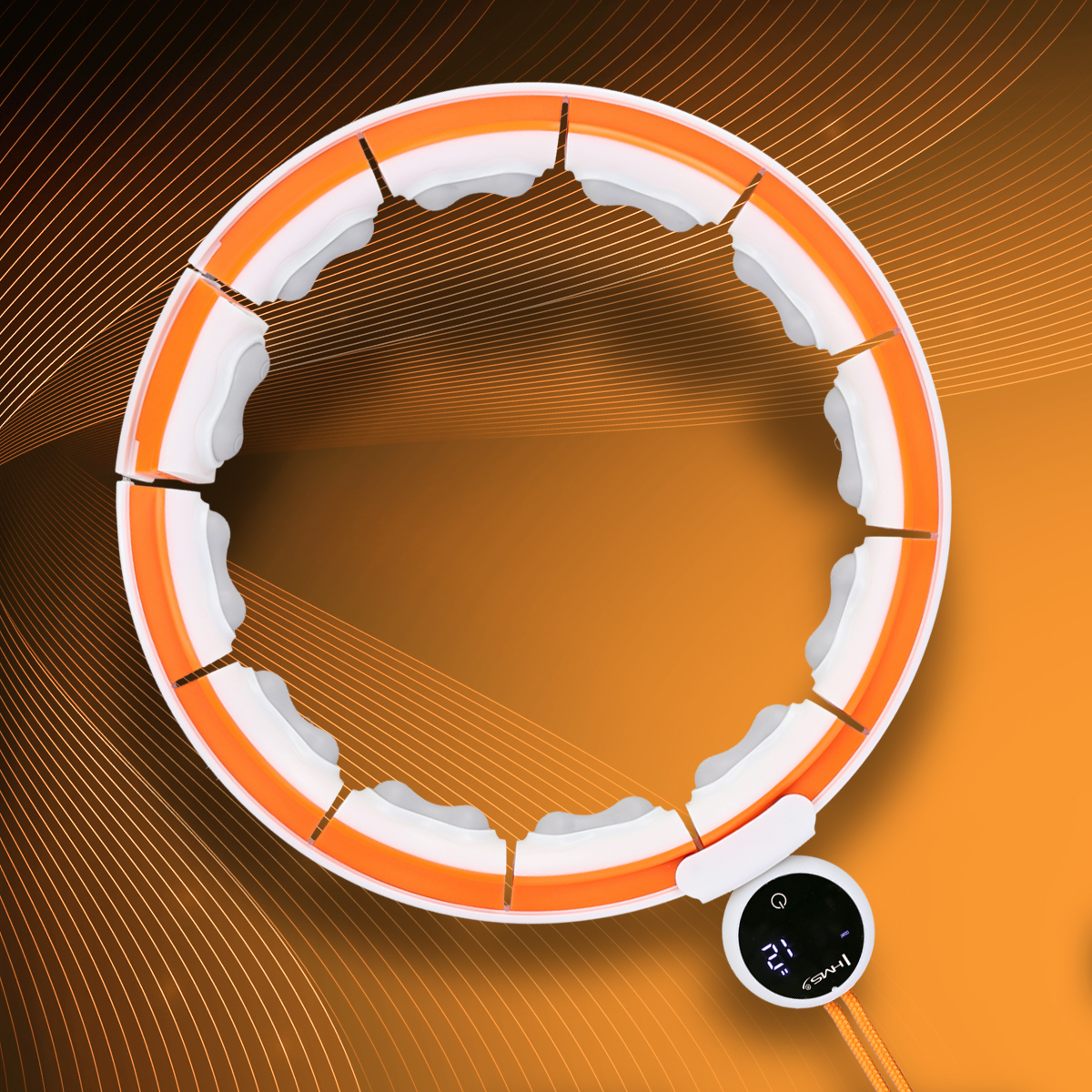 Masážní hula hoop HMS HHM21 se závažím, magnety a počítadlem bílá/oranžová