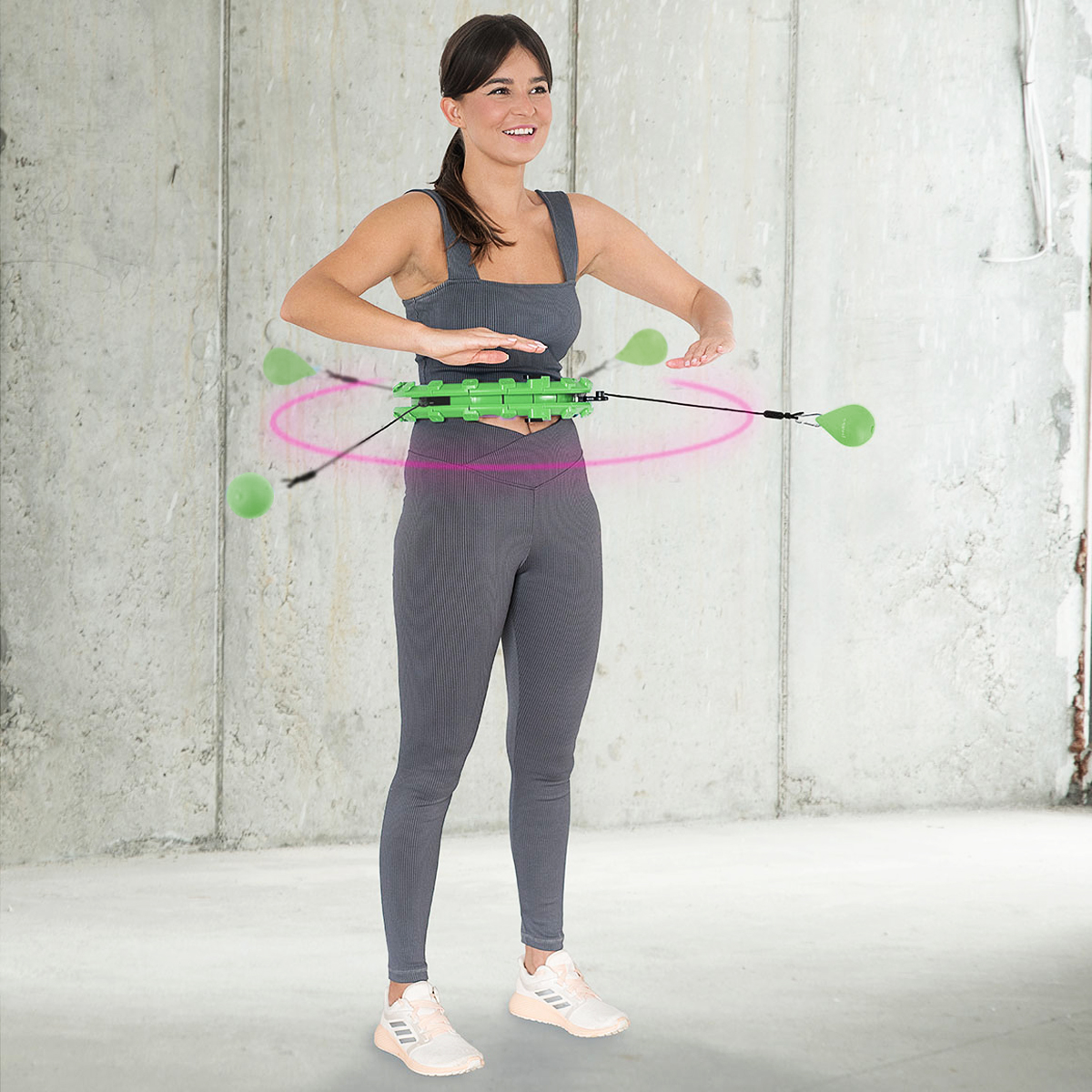 Sada masážní hula hoop HMS HHW01 se závažím a zeštíhlujícícho pásu BR163 zelená