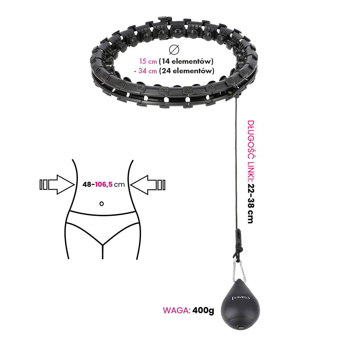 Masážní hula hoop HMS HHW01 se závažím černá