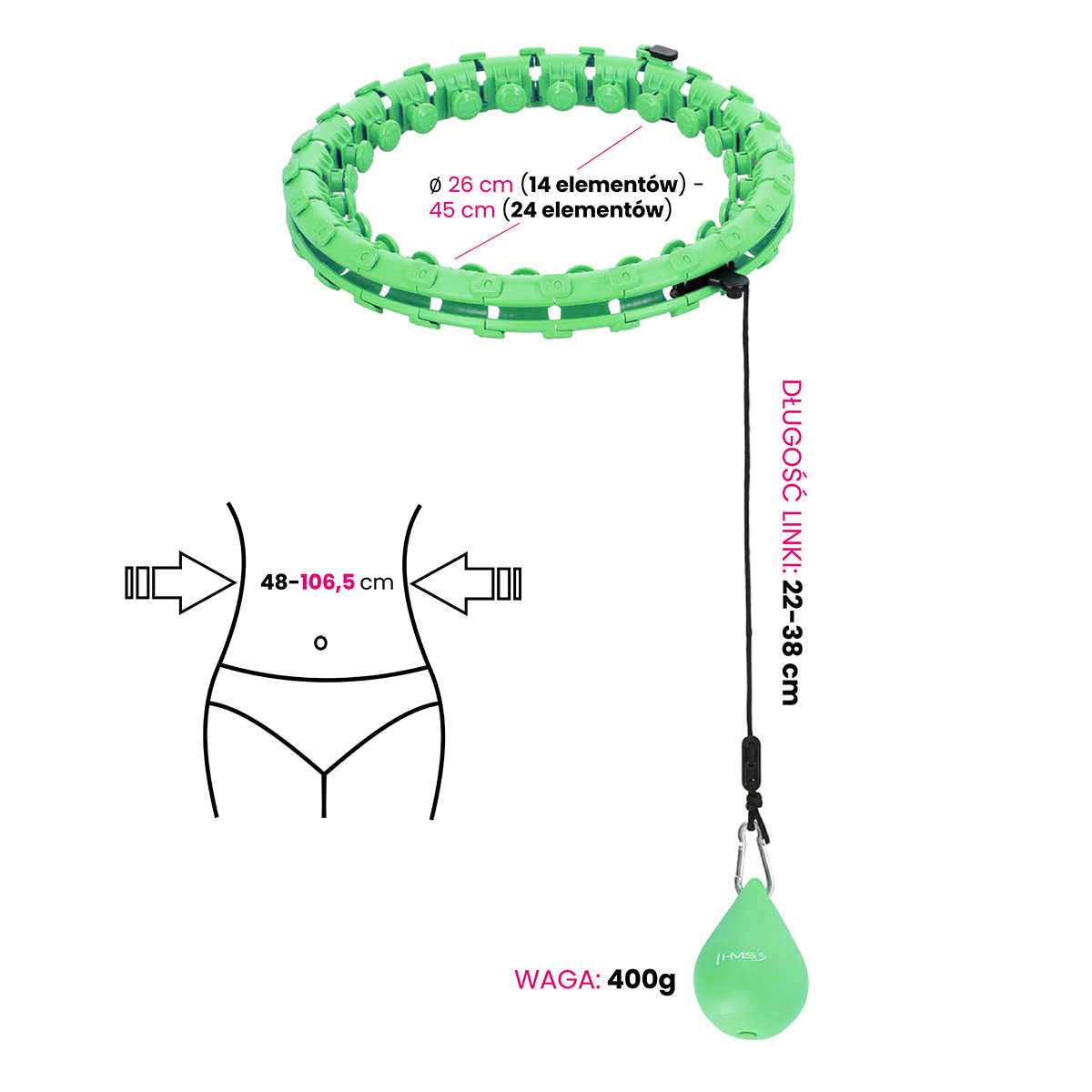 Masážní hula hoop HMS HHW01 se závažím zelená
