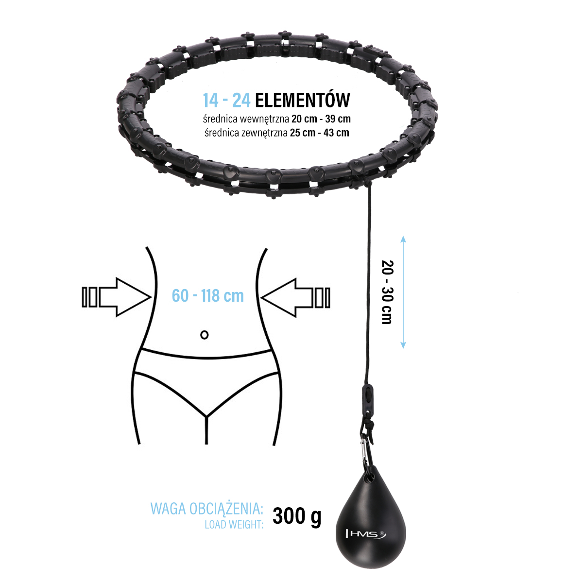 Sada masážní hula hoop HMS HHW02 se závažím a zeštíhlujícího pásu BR163 černá