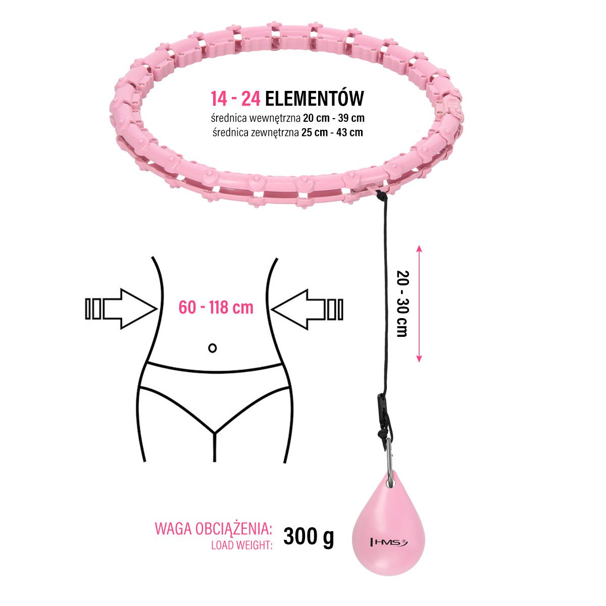 Masážní hula hoop HMS HHW02 se závažím růžová