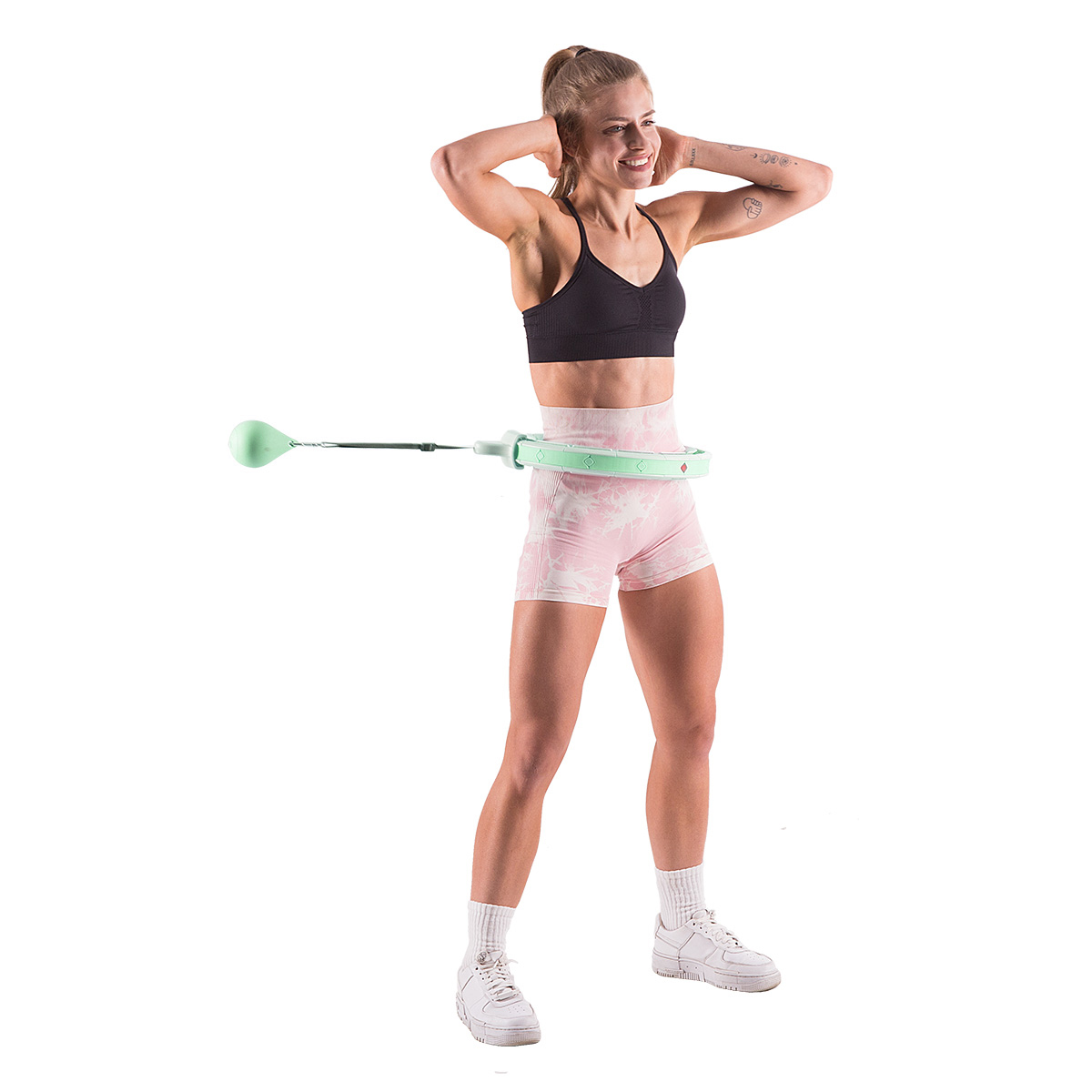 Sada masážní hula hoop HMS HHW06 zelená se závažím a počítadlem a zeštíhlujícího pásu BR163 plus size