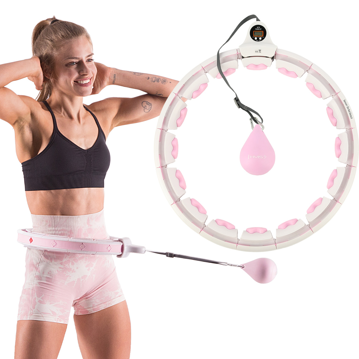 Sada masážní hula hoop HMS HHW06 se závažím a počítadlem a zeštíhlujícího pásu BR163 růžová