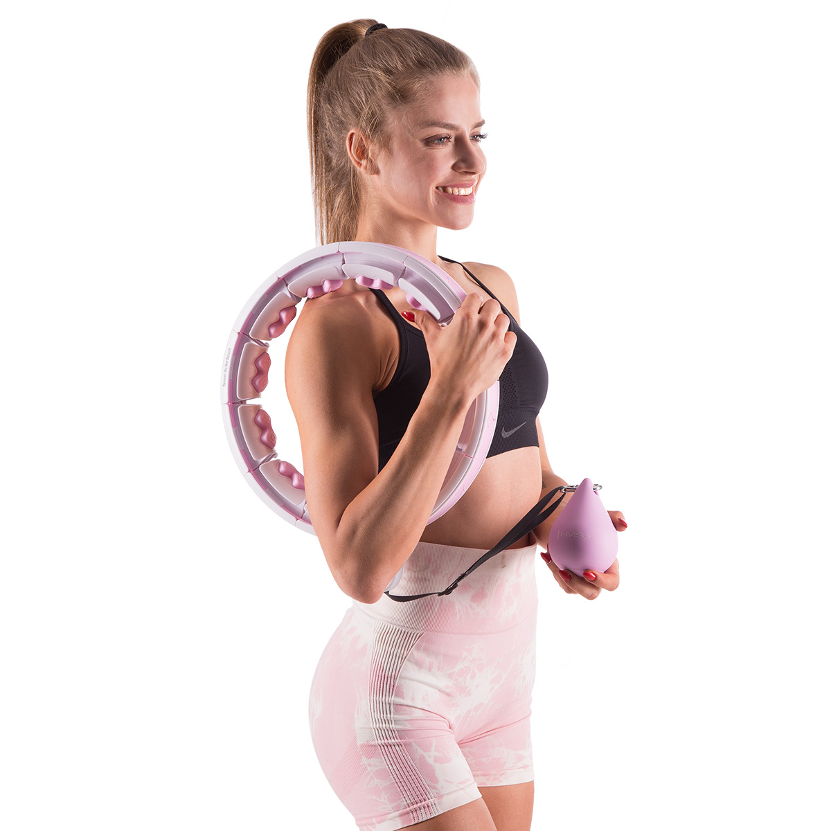 Sada masážní hula hoop HMS HHW06 se závažím a počítadlem a zeštíhlujícího pásu BR163 růžová