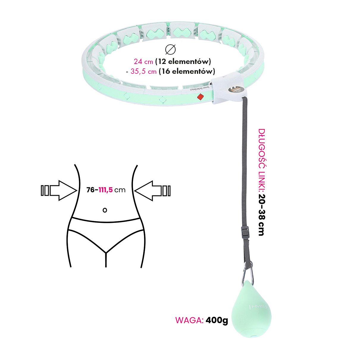 Masážní hula hoop HMS HHW06 se závažím a počítadlem zelená