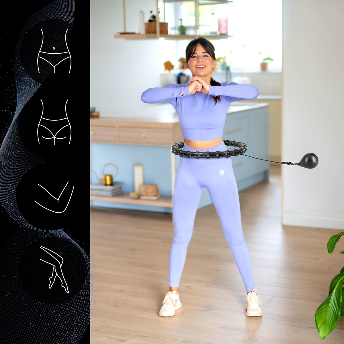 Sada černé masážní Hula Hoop se závažím HMS HHW11 a zeštíhlujícího bederního pásu HMS BR163 PLUS SIZE