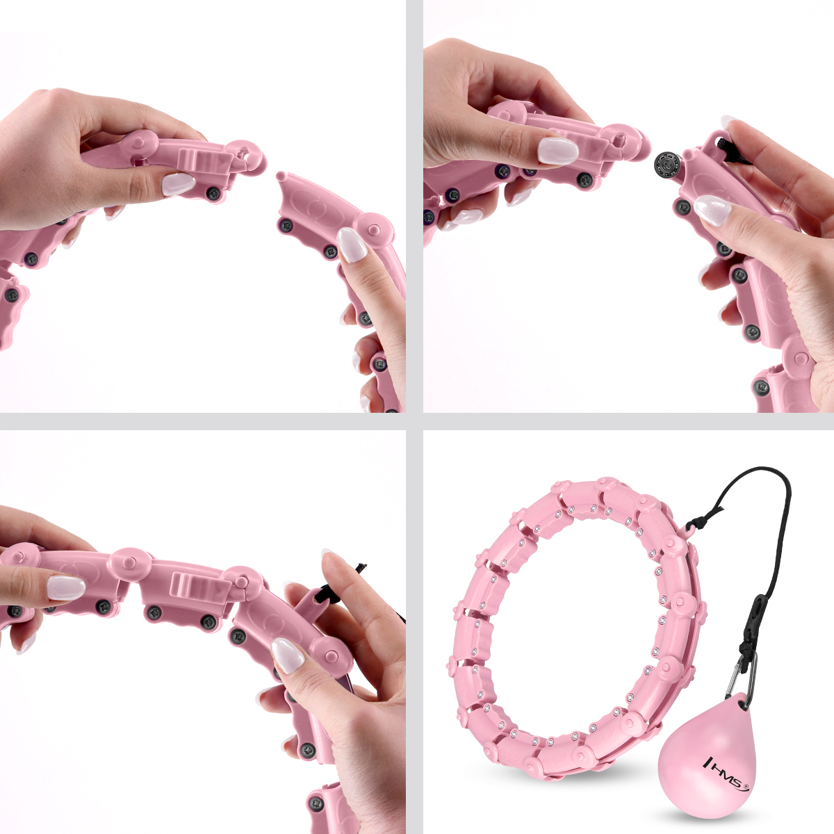 Sada růžové masážní Hula Hoop se závažím HMS HHW11 a zeštíhlujícího bederního pásu HMS BR163 PLUS SIZE