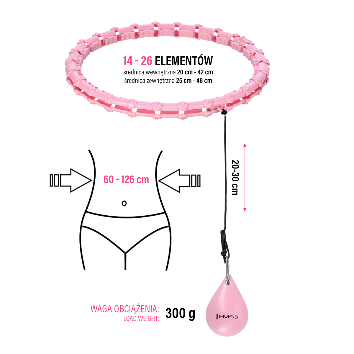 Masážní hula hoop HMS HHW11 PLUS SIZE se závažím růžová